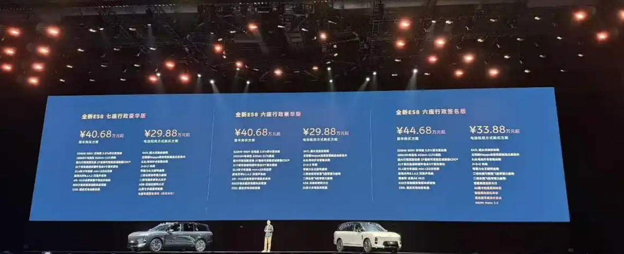 蔚来全新ES8上市，新车共推出三个版本，售价40.68万-44.68万元起，电池