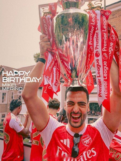 阿森纳官方送出祝福：Happy birthday, Mikel 🎈 阿森纳是冠