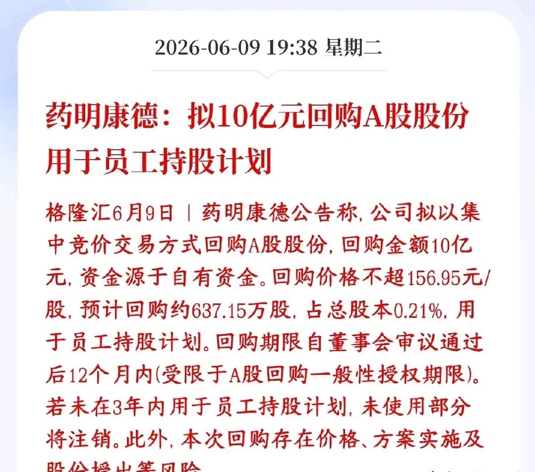 创新药板块重磅利好，龙头回购股份，明天板块稳了药明康德公告公司拿出10亿自有资金