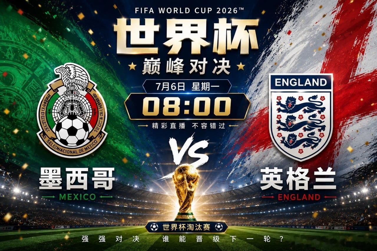🔥 世界杯淘汰赛继续！🇲🇽 墨西哥 VS 英格兰 🏴🕗 7月6日（星期