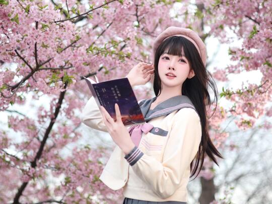 jk女孩也是拍上绝美樱花了