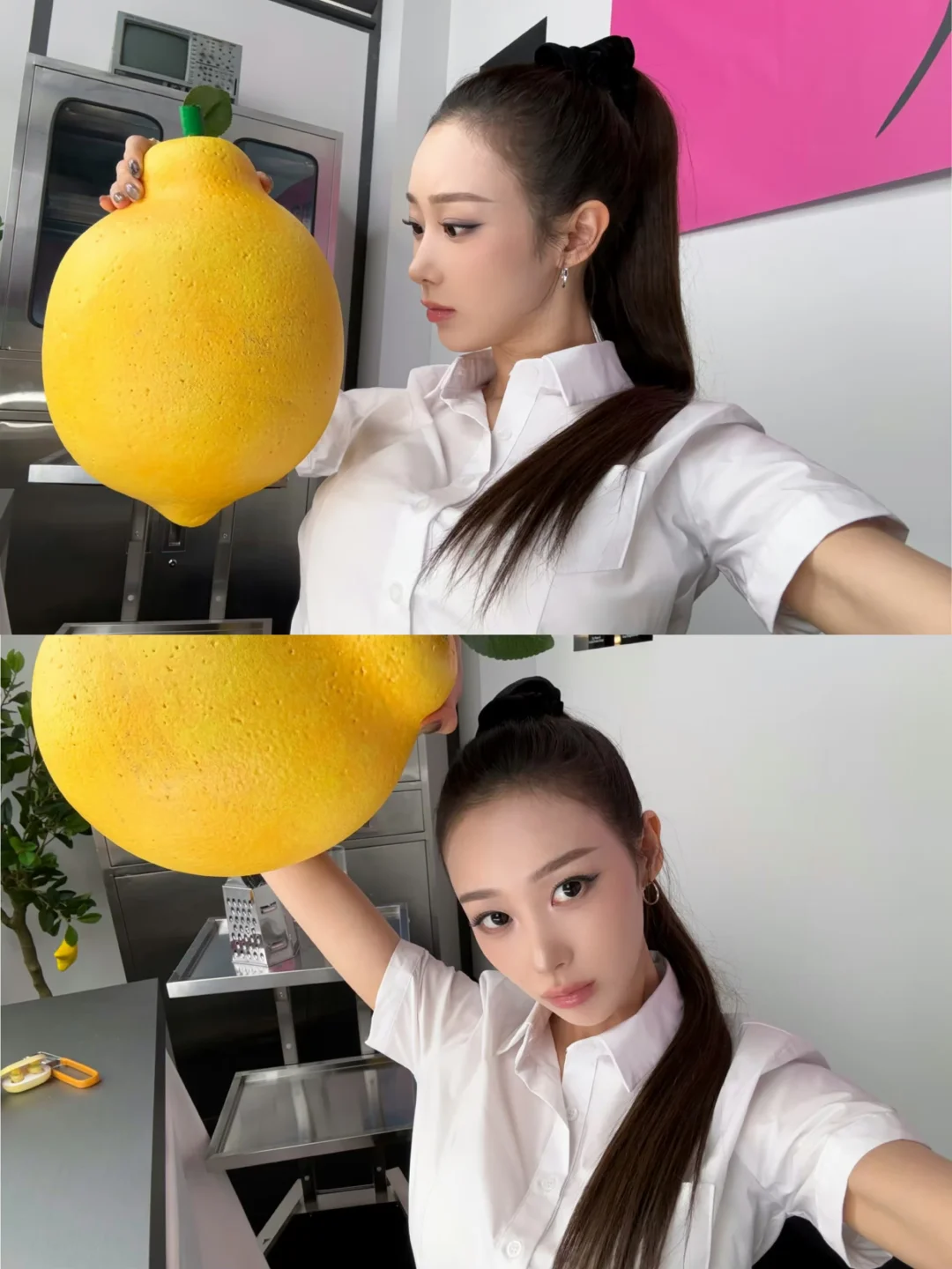 with a giant lemonnn