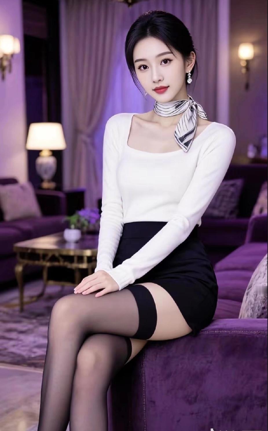 优雅气质，黑白撞色，时尚穿搭，魅力四射！极品美女穿搭