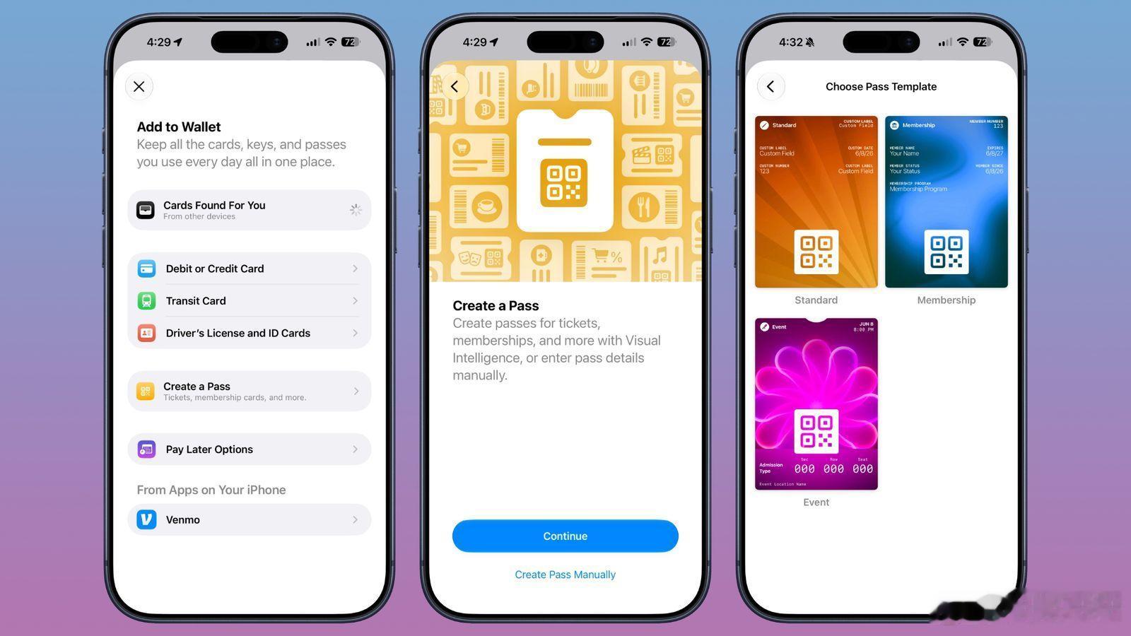 iOS 27的钱包应用新增创建凭证功能，借助视觉智能，可将票据、会员卡等各类凭证