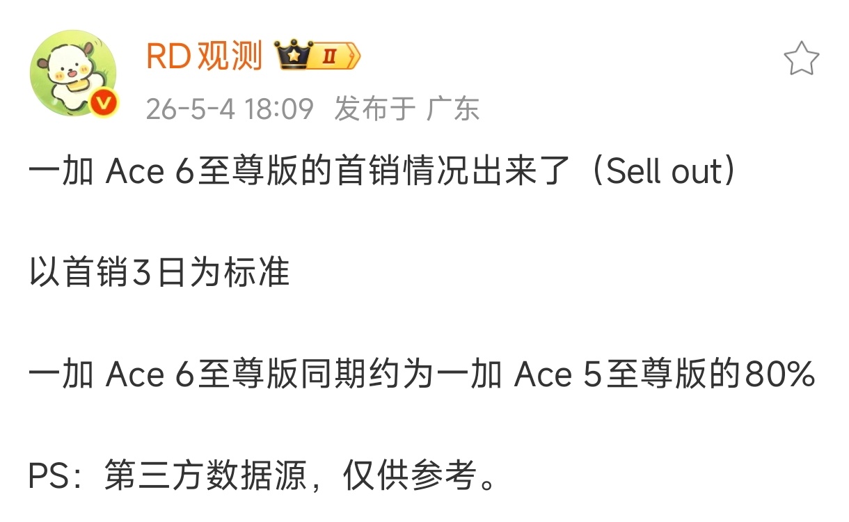 一加Ace6至尊版到底卖了多少台？