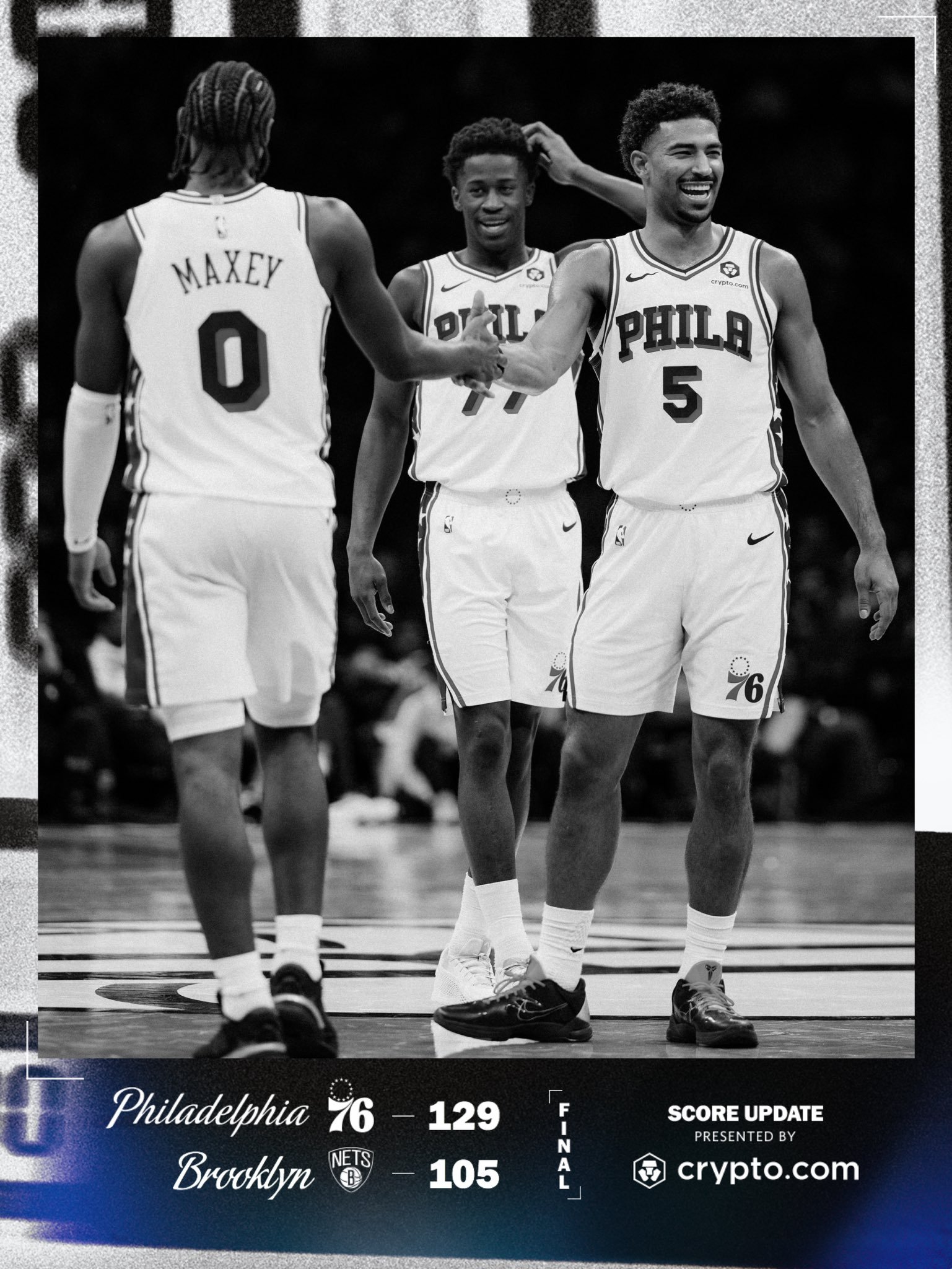 酣畅淋漓！全场比赛结束：76人队客场129-105战胜篮网！乌布雷29分3篮板，