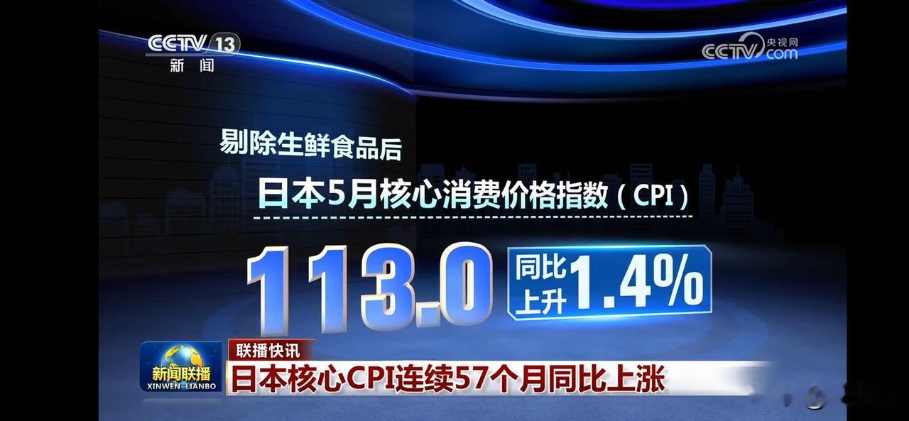 日本5月CPI同比上涨1.4%，连续57个月上升！