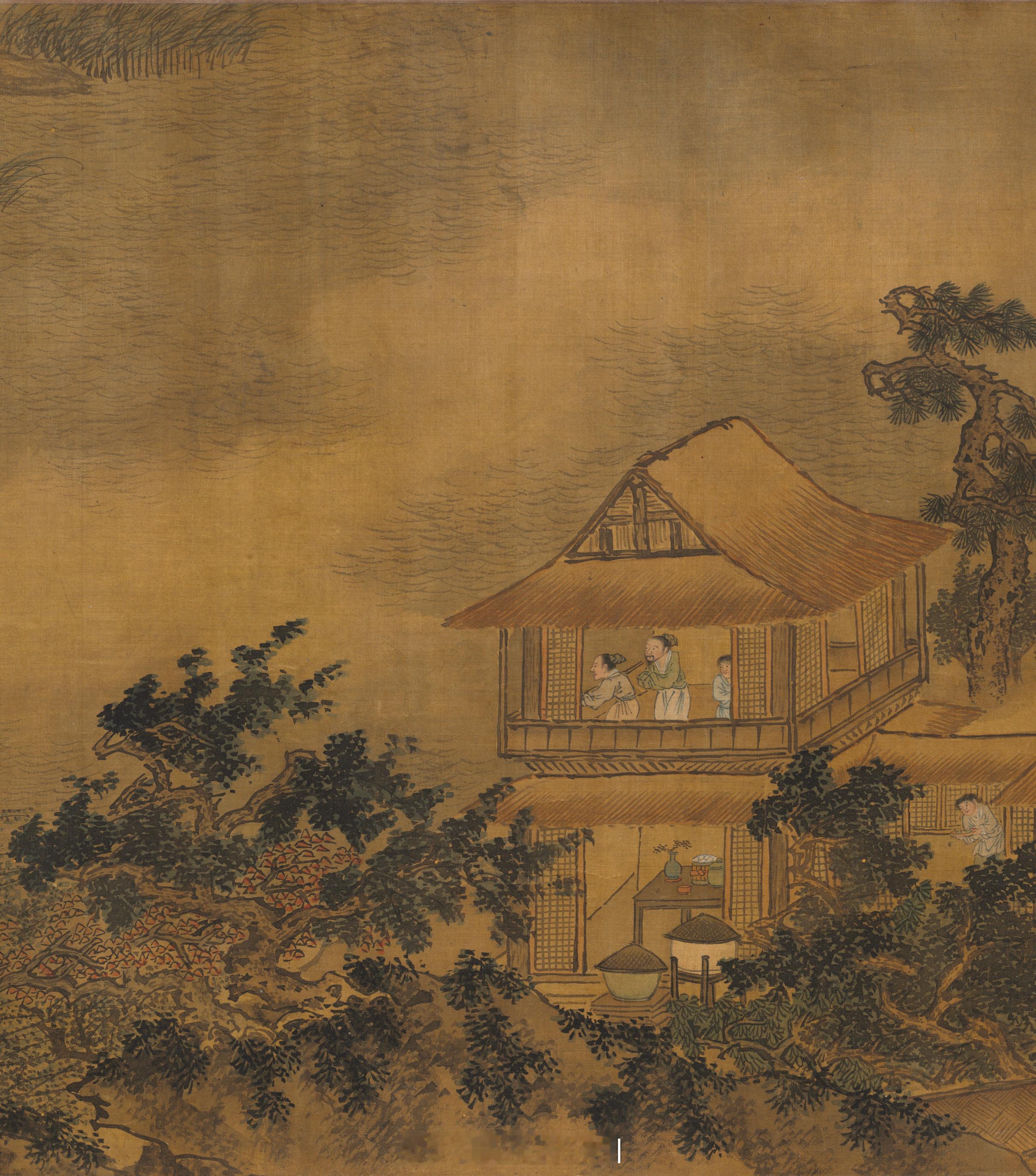 明 谢时臣 风雨归邨图 绢本设色 （图1完整全卷）谢时臣山水，法吴镇、沈周，得其