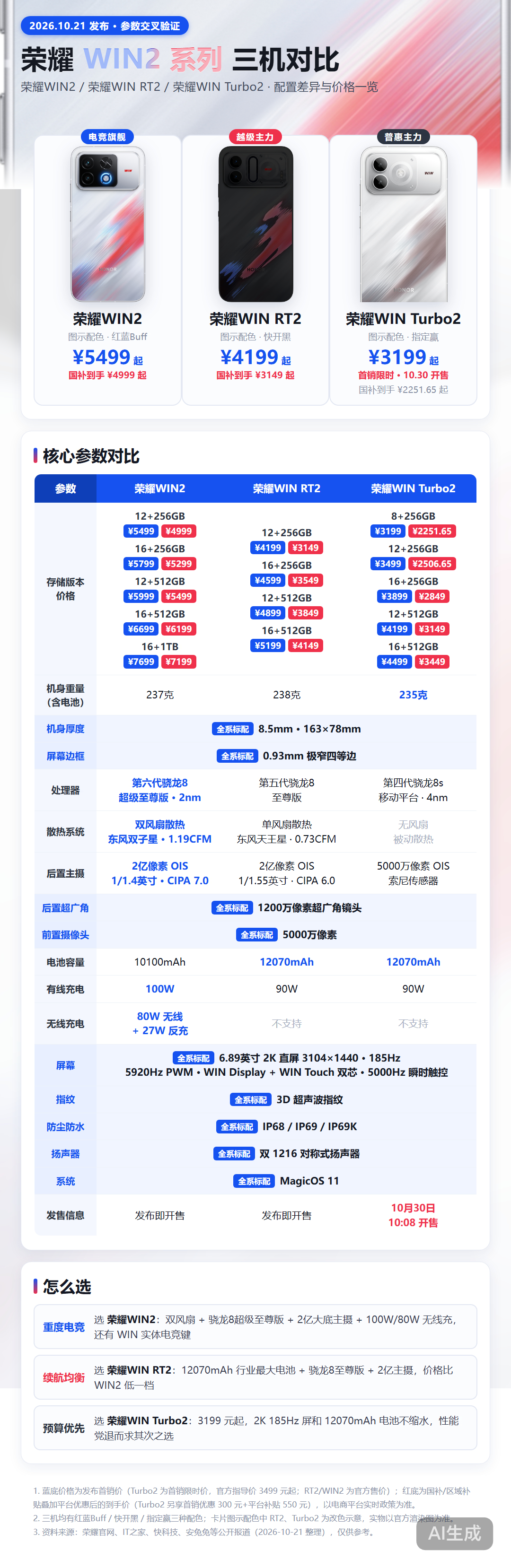 用AI做了一张荣耀win2 系列的对比，感觉图做的如何 ​​​