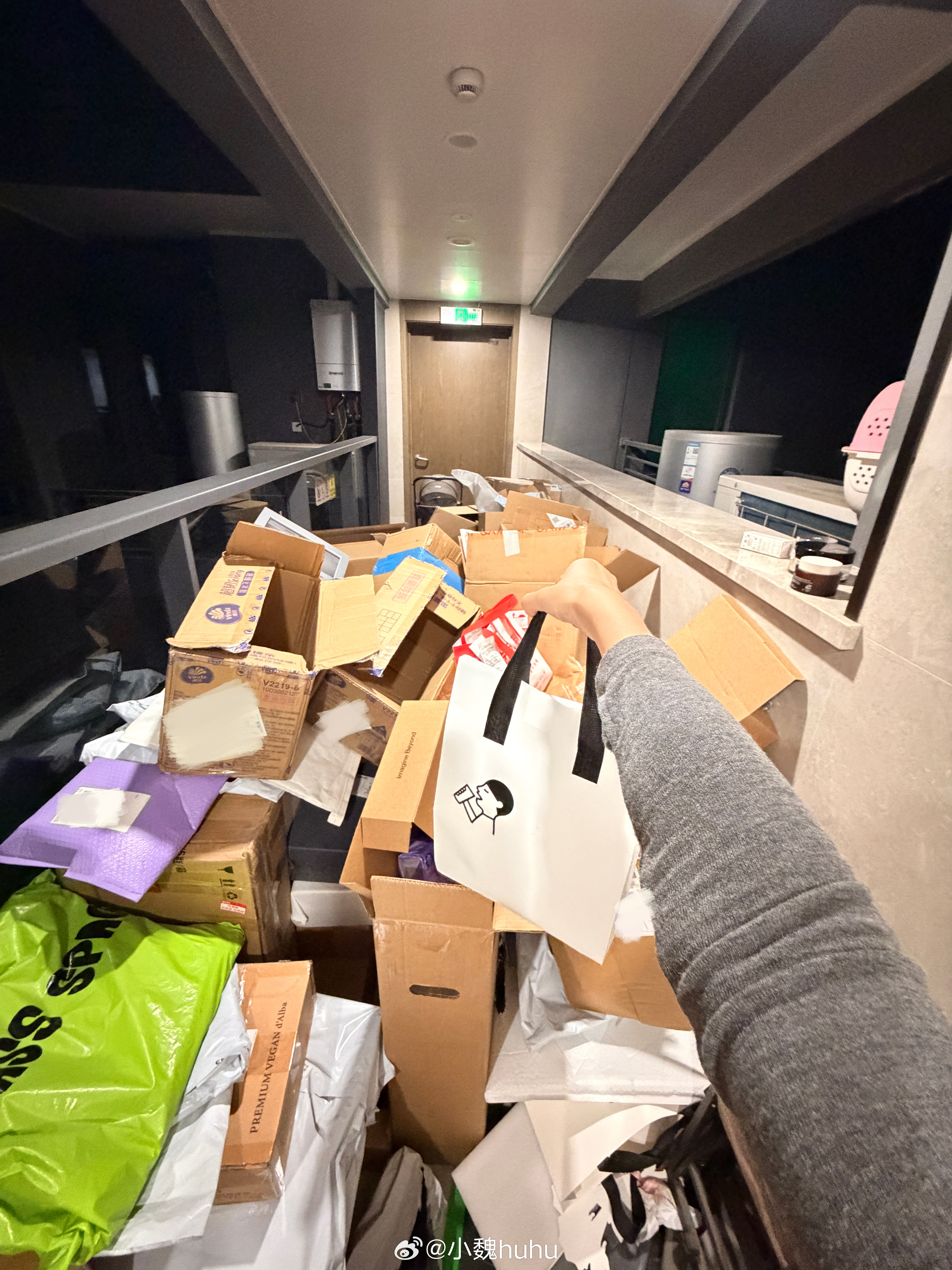 拍完开箱还没扔垃圾的我家楼道就这样⬇️刚外卖员来送奶茶我俩就隔岸这样把胳膊都伸得