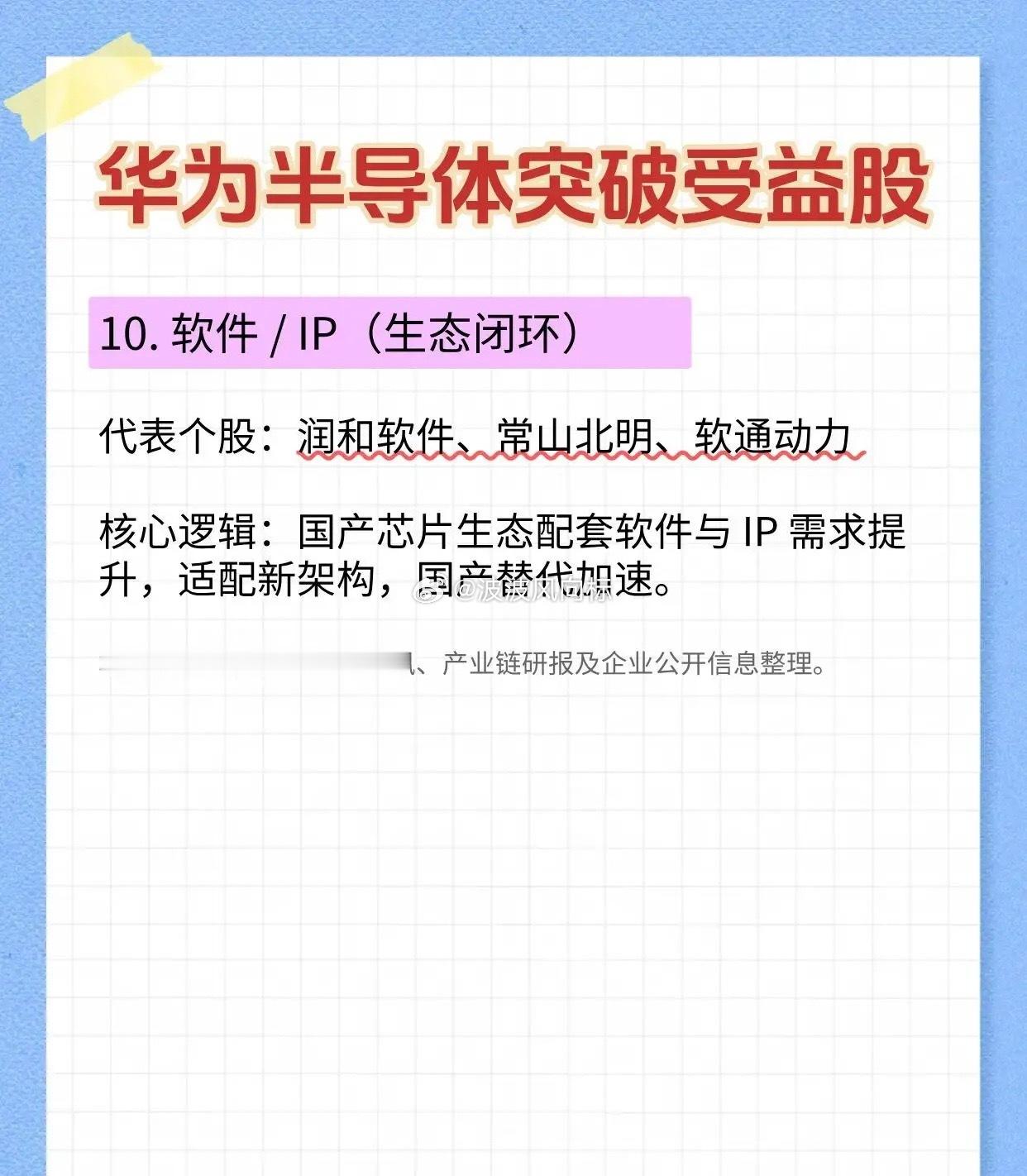 华为半导体突破，十大核心受益方向整理最近华为韬（τ）定律 + 逻辑折叠 + 先进