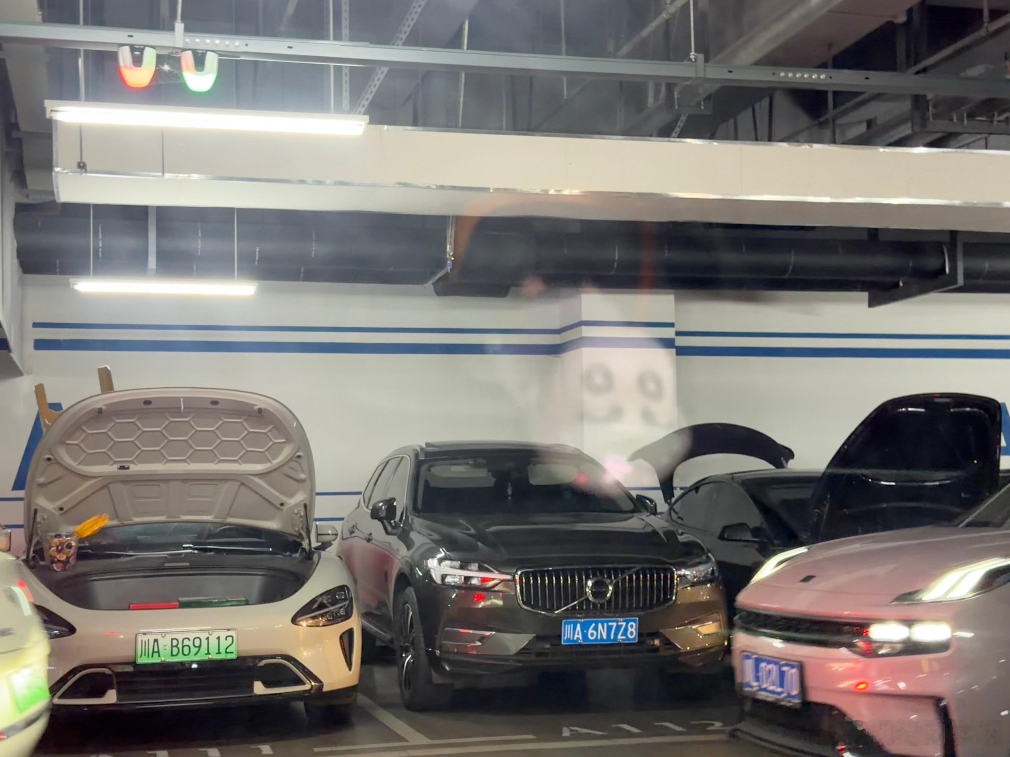 进一趟山姆，就能看到前备箱的利用率了对面一台小米SU7，一台特斯拉 Model 