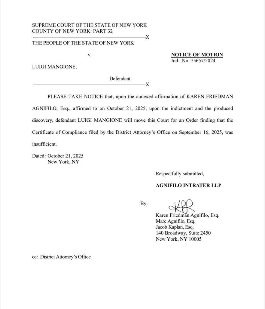 纽约州:Luigi的律师动议挑战COC
Luigi Mangione的辩护律师2