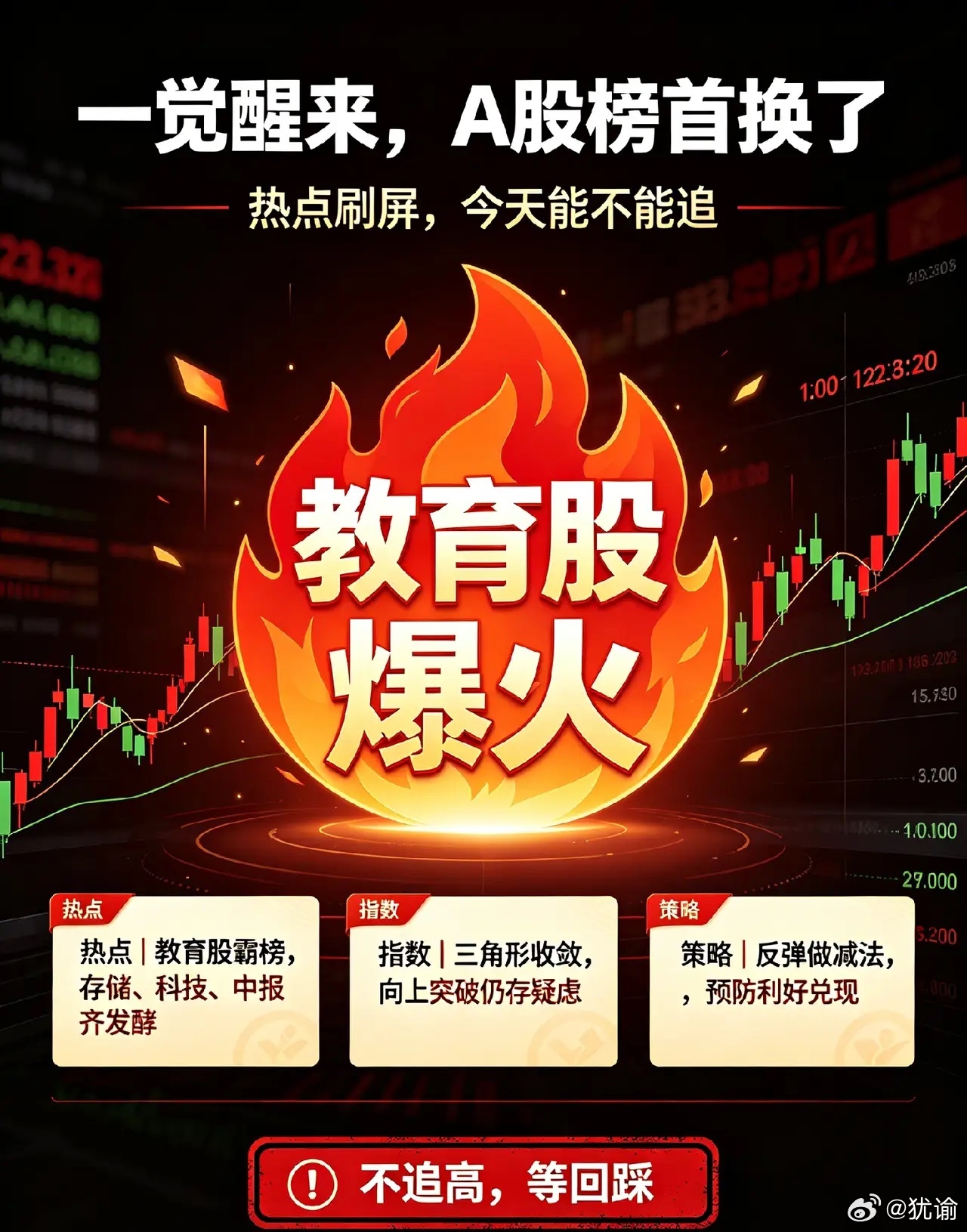 一觉醒来，教育股人气榜首，今天A股即将发生的一幕！一、热点消息①韩媒：长鑫存储加