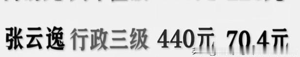 张大将是拿行政三级工资440元，加上北京市物价补贴70.4元{工资百分之十六}，