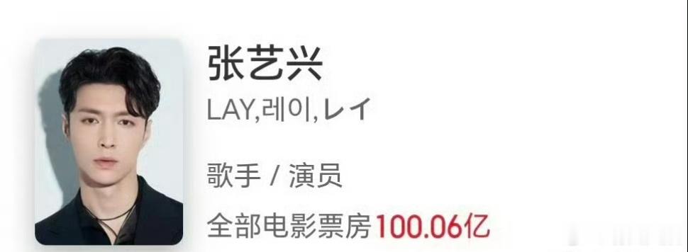 张艺兴电影票房破百亿张艺兴主演电影票房破100亿张艺兴电影票房破百亿了，好牛太强