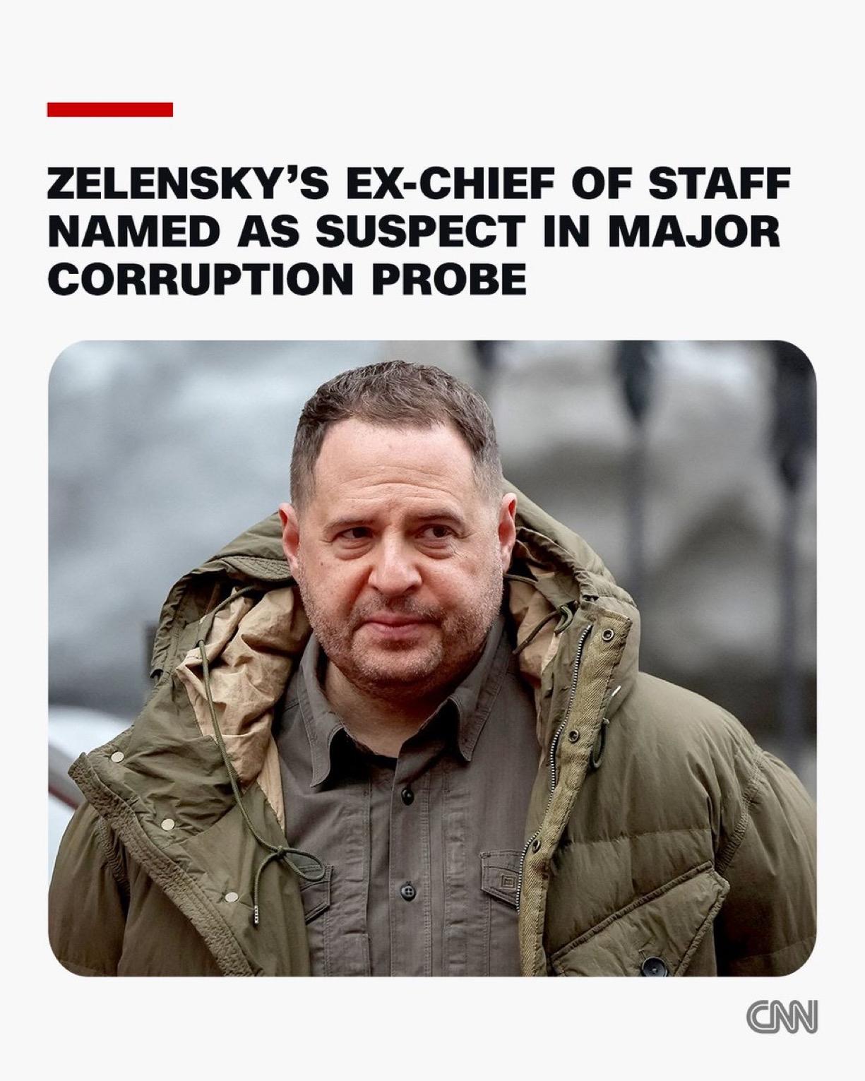 乌克兰当局将总统弗拉基米尔·泽连斯基的前任强力幕僚长列为一起重大腐败调查的嫌疑人
