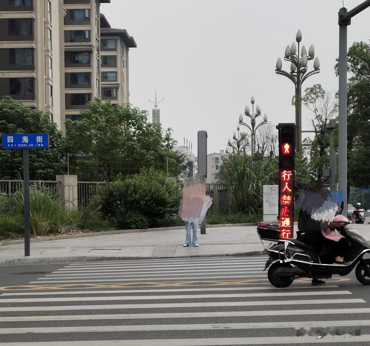 顺庆区四海街这里的过街红绿灯提示显示屏上的字幕显示疑似出现故障。
今（9）日，在