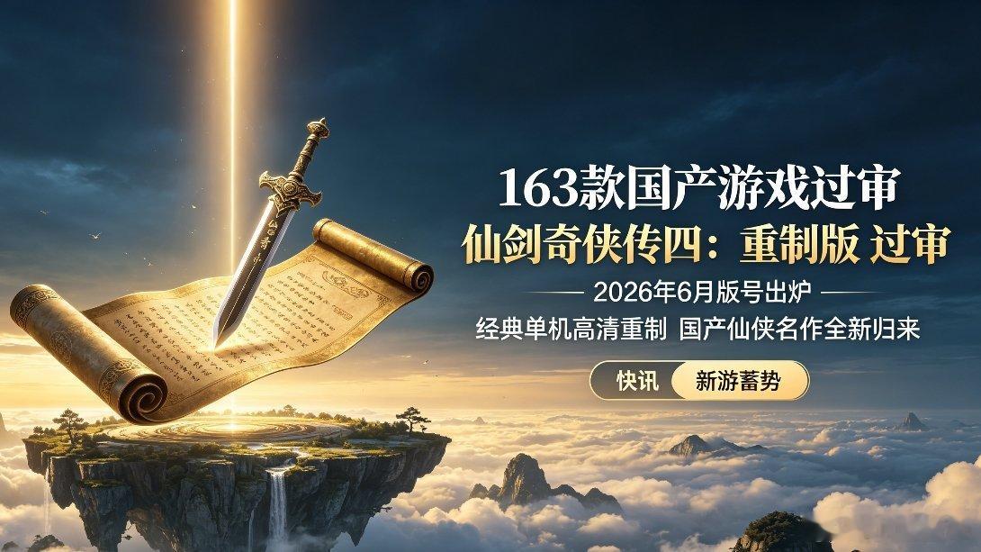 163款国产游戏过审仙剑奇侠传四重制过审2026年6月游戏版号出炉，163款国产
