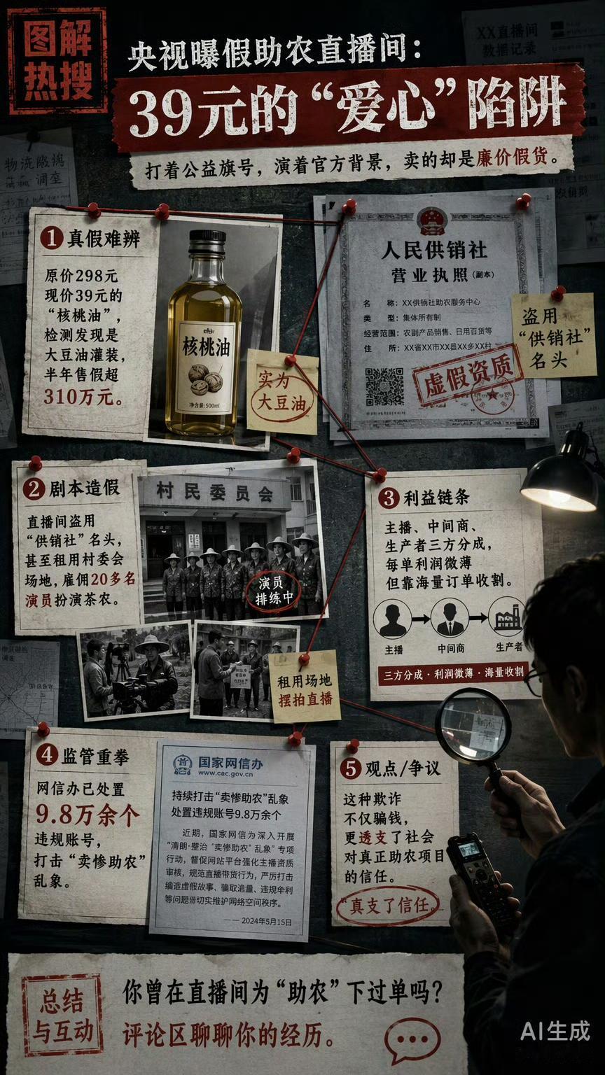 【直播带货受伤：央视曝假助农直播间】
    央视最新曝光一批打着“公益助农”旗