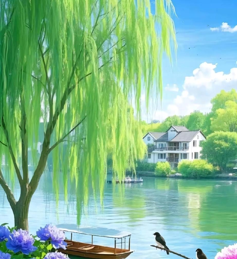 一、精选尾句（贴合意境，简洁雅致）
 
柳丝垂岸晚风轻，水映华灯夜色明。汉服佳人