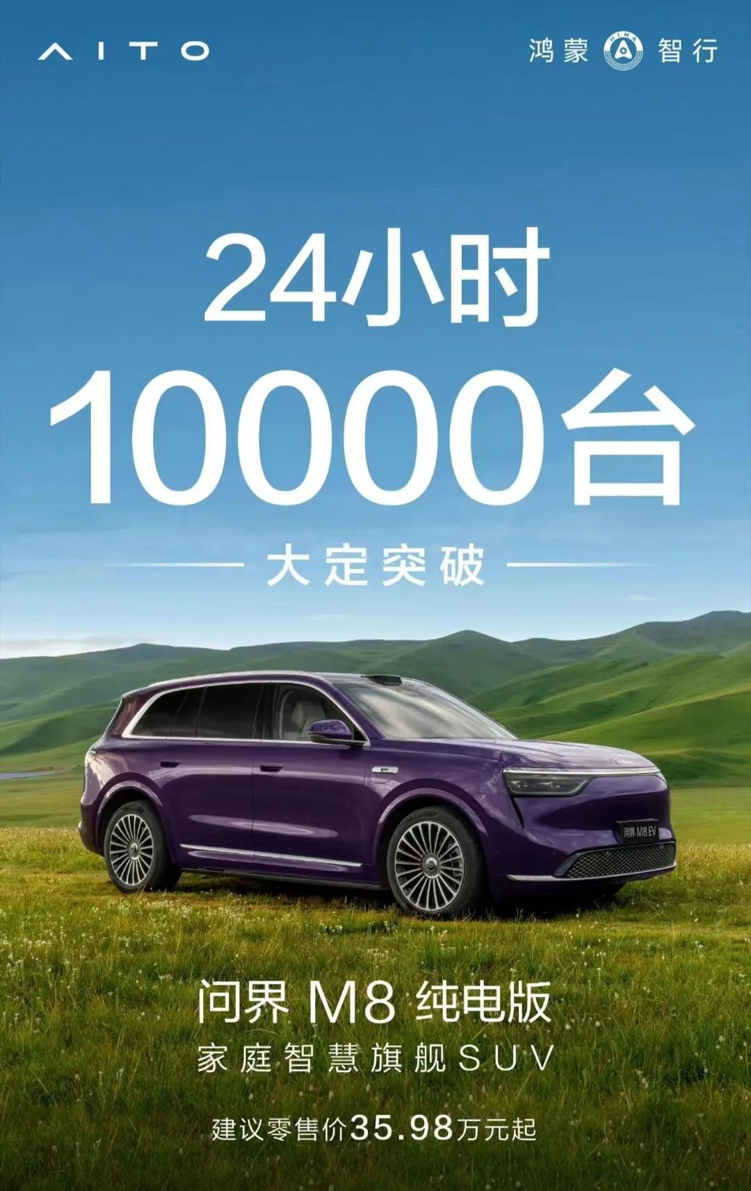 问界M8纯电订单超预期，24小时大定破10000辆，订单量反超R7有点离谱🙃