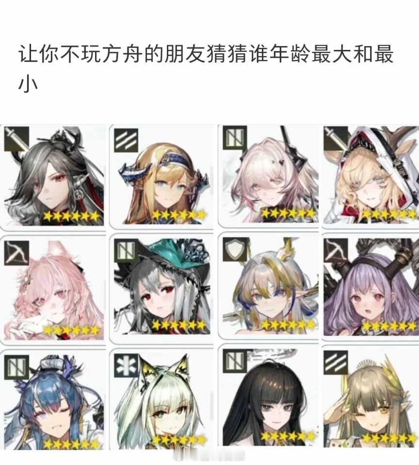 让你不玩方舟的朋友猜猜谁年龄最大和最小？#明日方舟# ​​​