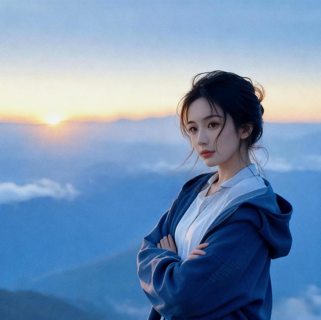 云海之上，少女与落日相映生辉☁️氛围感