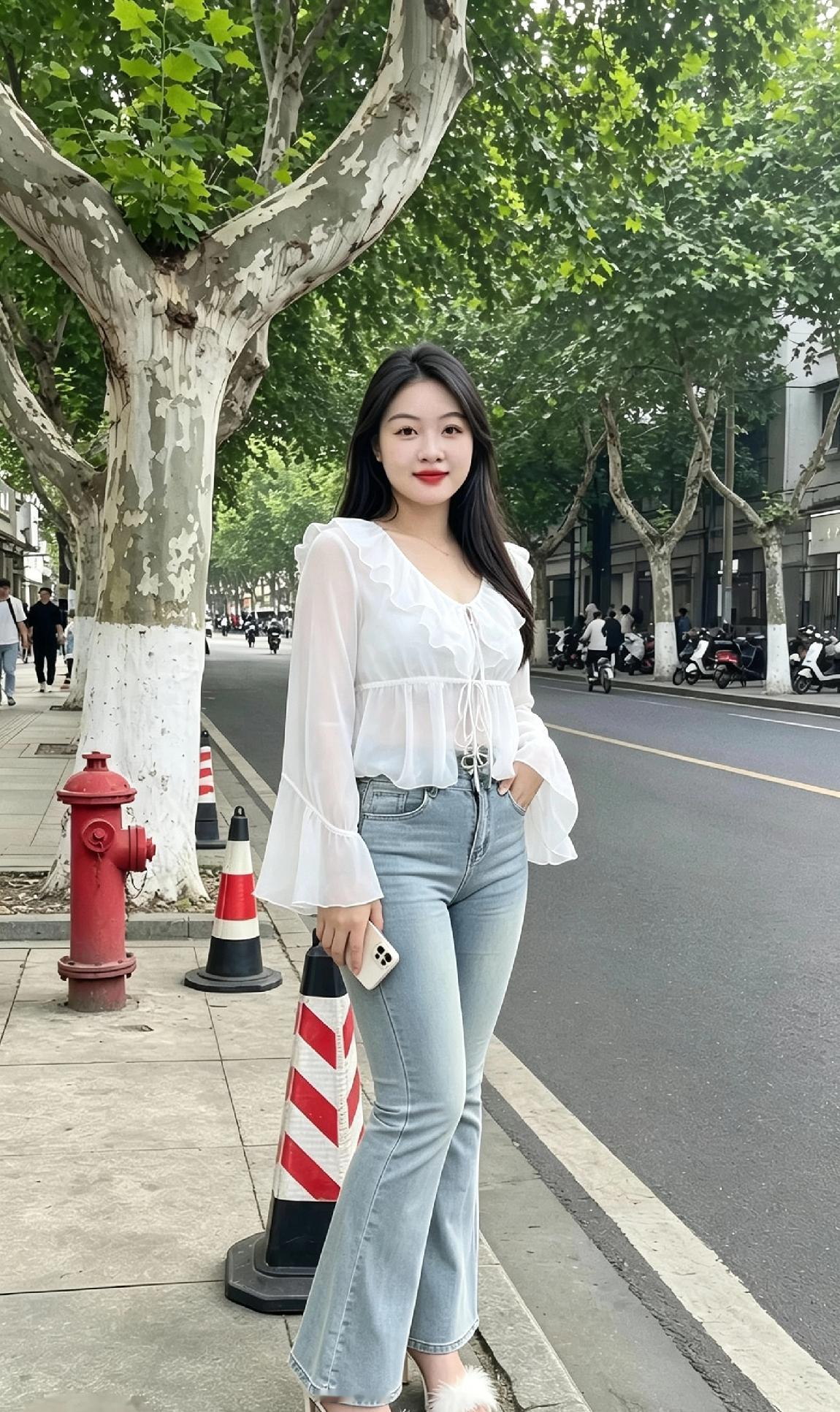 林荫倩影
 
太惊艳了！夏日街边林荫之下，一位二十八九岁的佳人缓步走来。乌黑柔顺