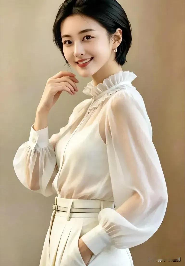 风藏在荷叶袖里，笑意落在眉眼间
美女穿搭照 穿搭展示美女