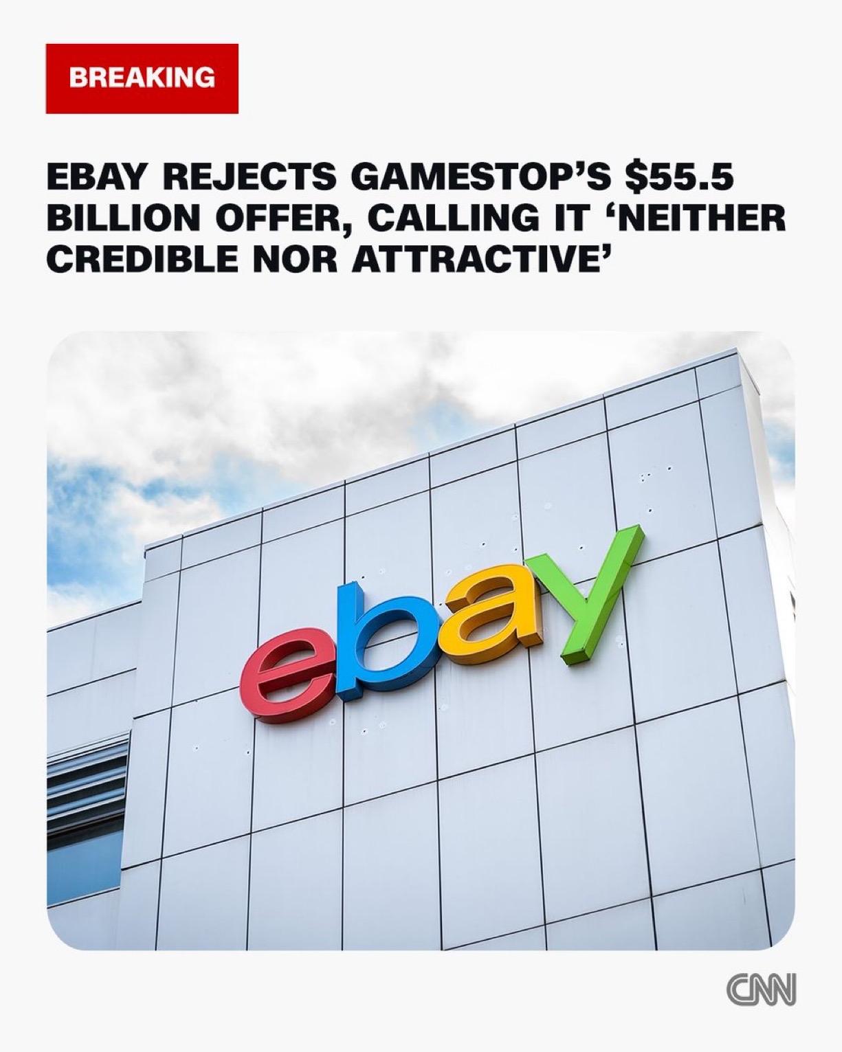 eBay 拒绝了 Gamestop 价值 555 亿美元的收购要约，这对该视频游