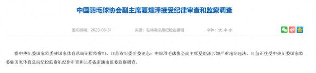 夏煊泽与王伟同日被查：羽协权力结构的深层问题