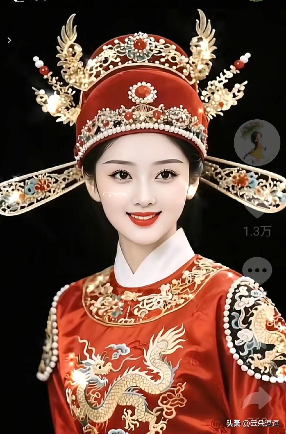 惊艳的汉服造型，红衣金龙，古典之美！