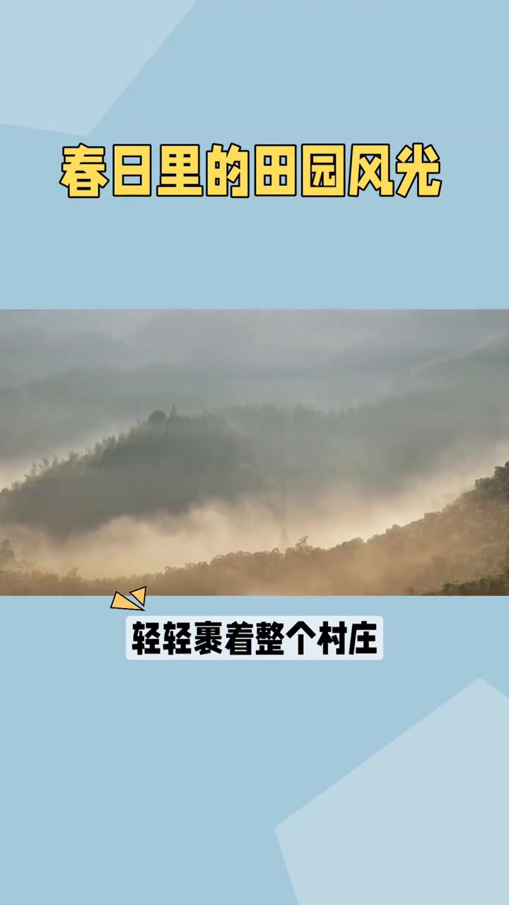 春日里的田园风光。
天刚蒙蒙亮，薄雾像一层轻纱，轻轻裹着整个村庄。远处的青山朦朦
