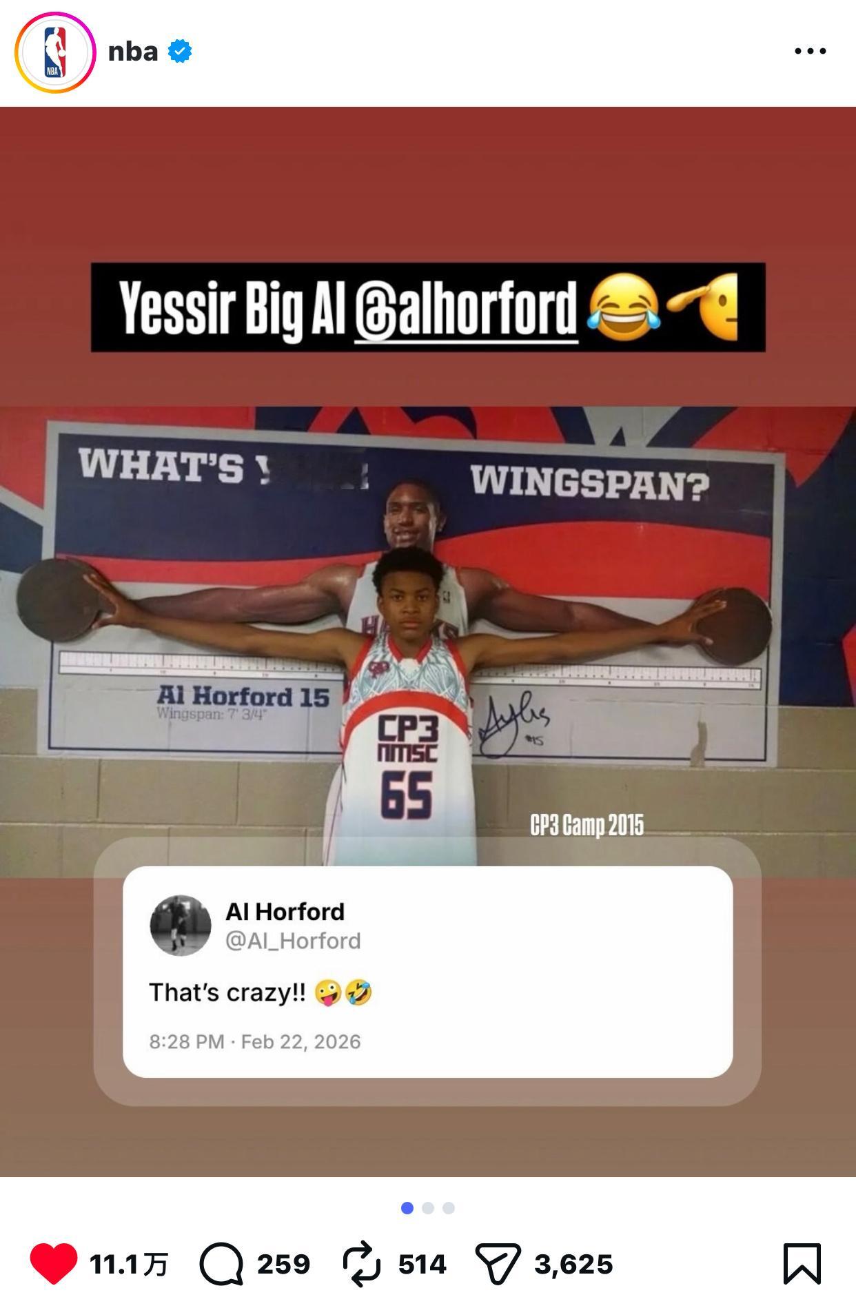 被NBA官方转发了！🫡并配文：穆迪成为霍福德的粉丝已经快11年了霍福德、乔约翰