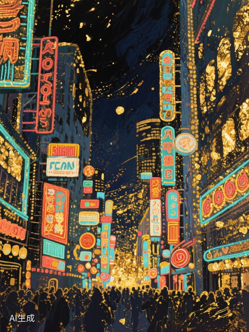 AI妙生图夜色中霓虹闪烁，似繁华与喧嚣交织，每束光都藏着不为人知的梦✨