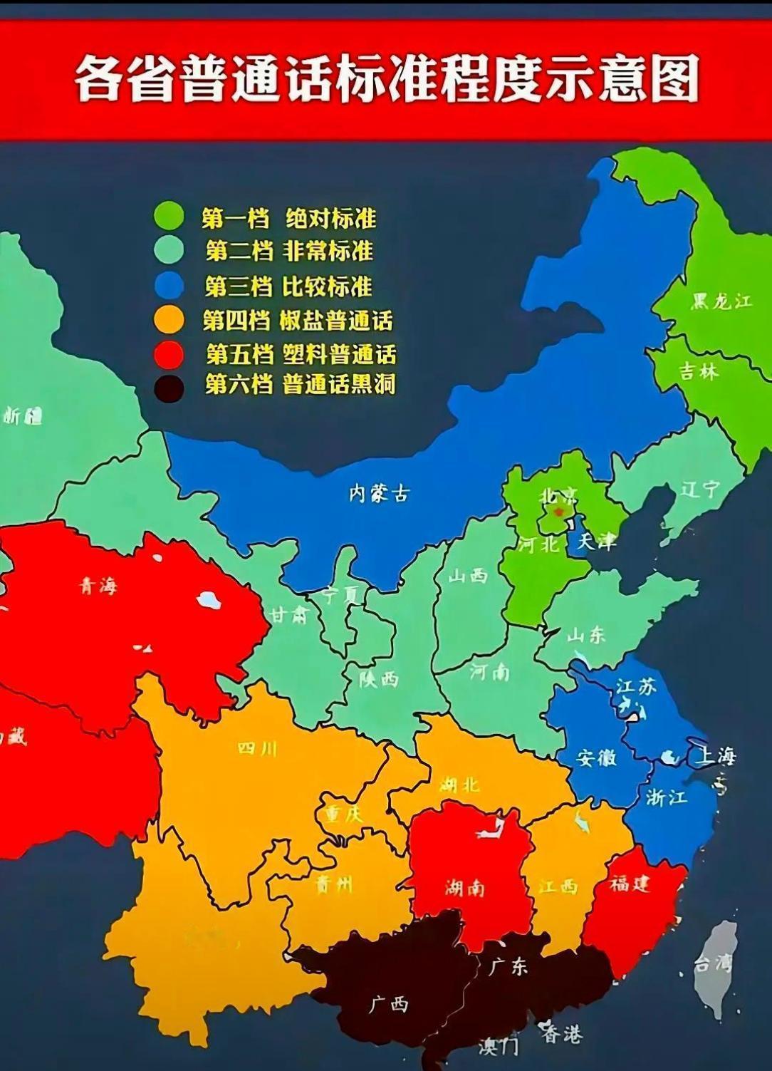 全国普通话标准排行榜，
看看你们省份排第几？
对这个排名赞同不赞同？

我感觉大