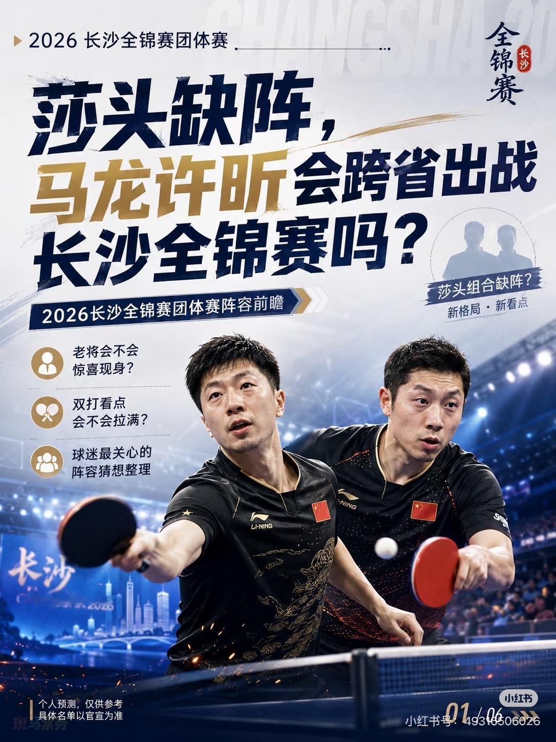 2026全锦赛乒乓球项目参赛名单出炉—马龙/许昕 王楚钦国乒老将新秀领衔出战全锦