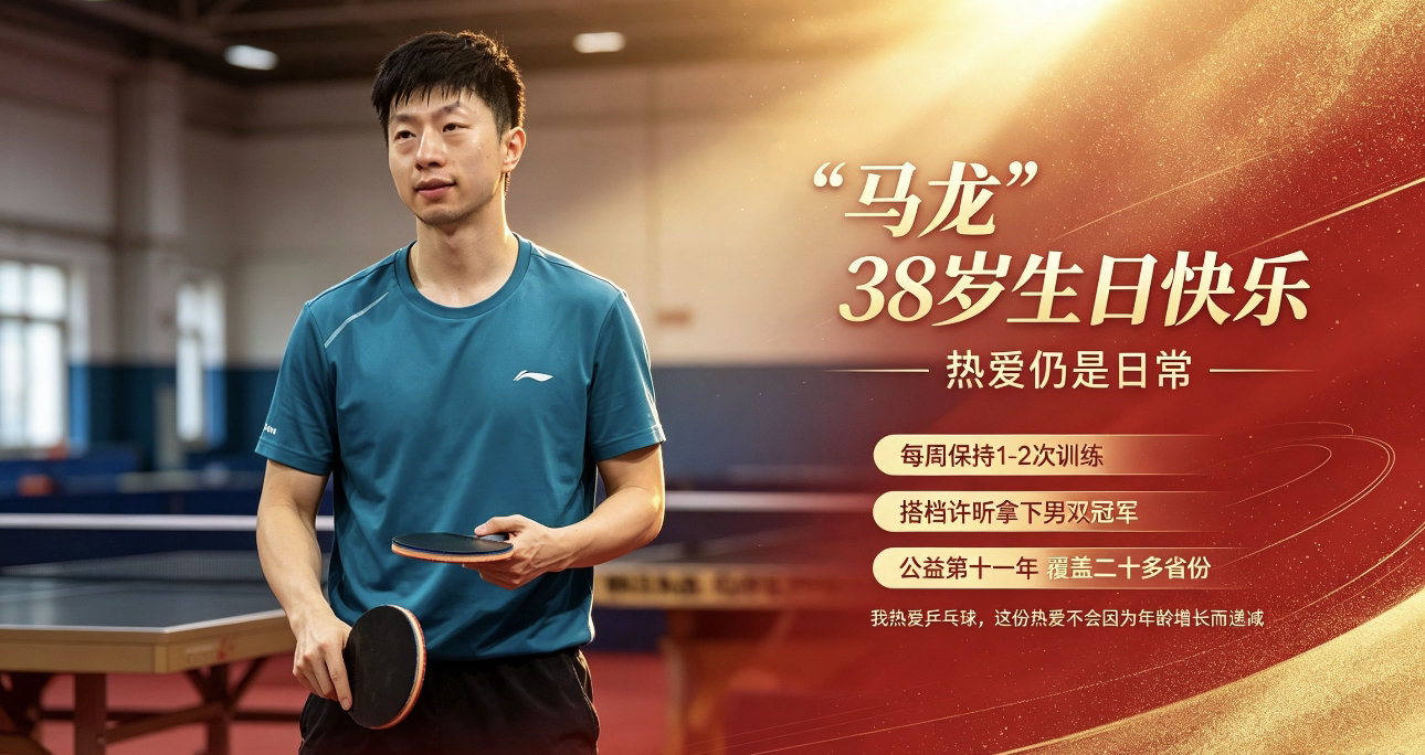 🏓 马龙在社交平台更新近况，字里行间满是从容与热爱。乒乓球依旧是他的日常，每周
