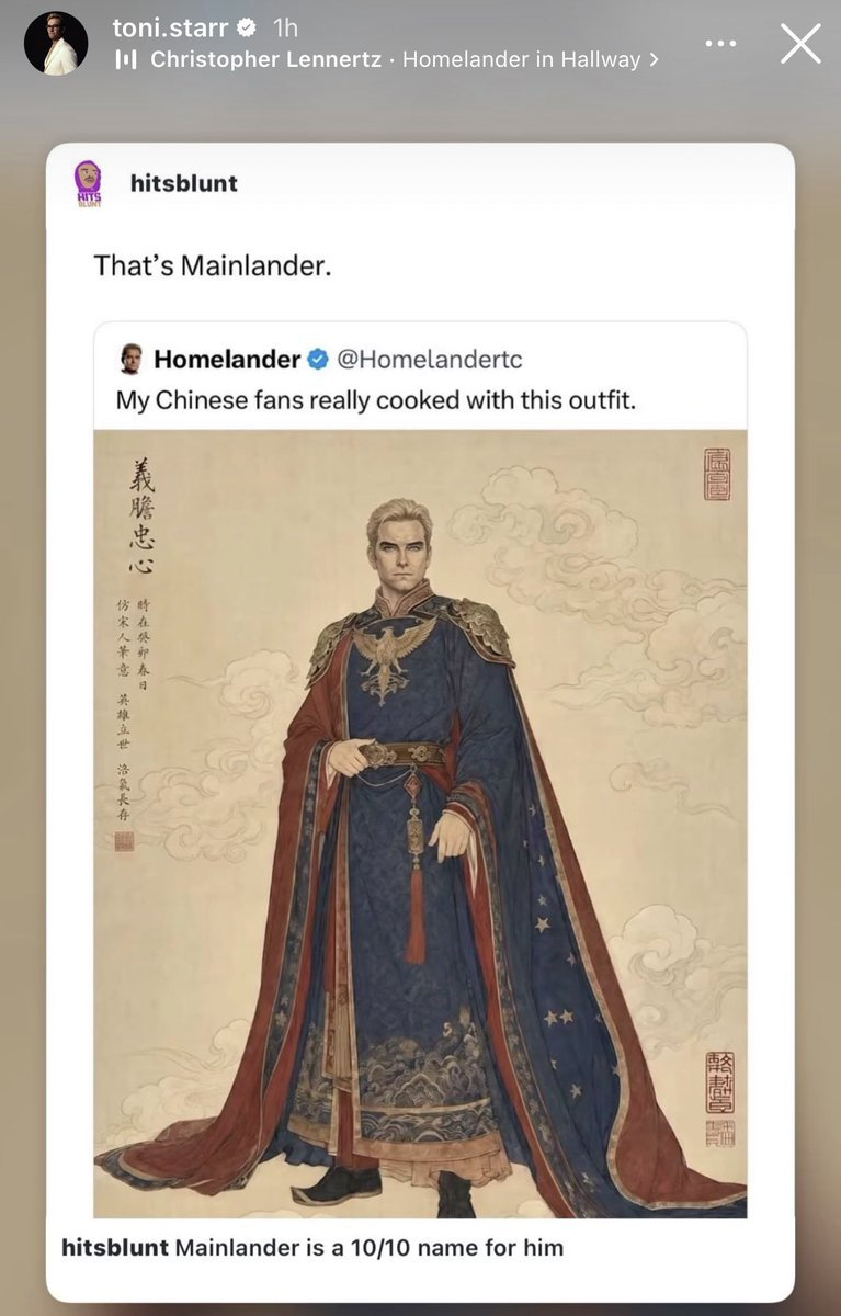 祖国人的扮演者 Antony Starr 转发了这个北宋版祖国人。 