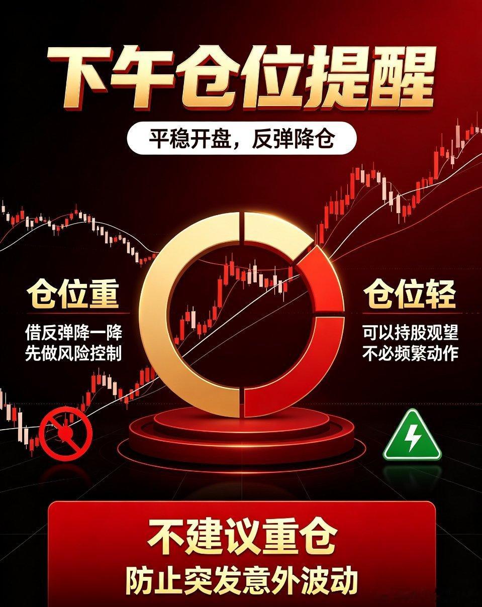 下午市场平稳开盘，给大家一个简单的操作参考。仓位较重的朋友，如果盘中出现反弹，可