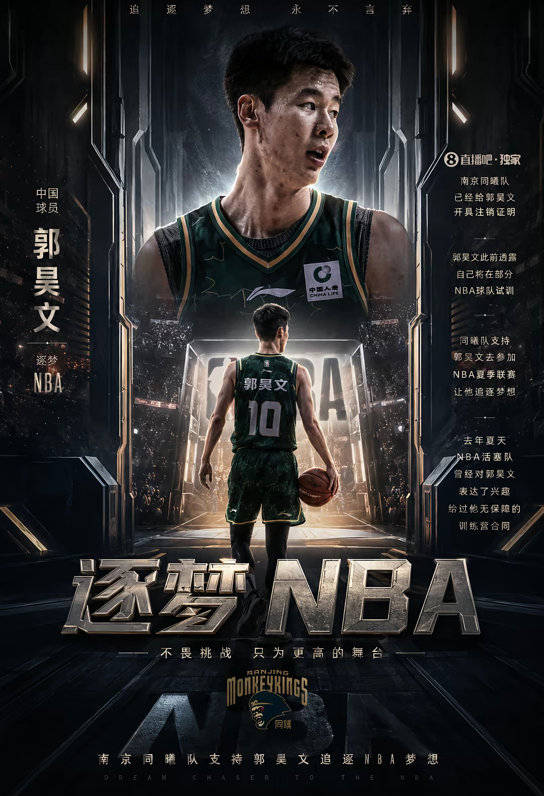 逐梦NBA，无畏征途；筑梦巅峰，昊文当立! 
