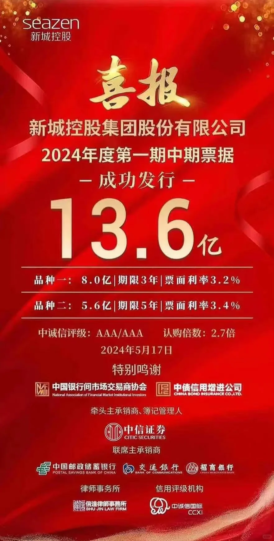 银行的预期终于跟我的想法一致了， 新城不会死，给正常利率了。 ​​​ ...