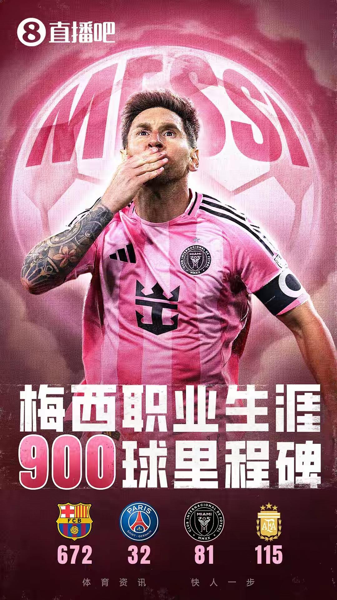 2026年3月19日，38岁8个月的梅西又创造了一大神迹！解锁了生涯900球记录