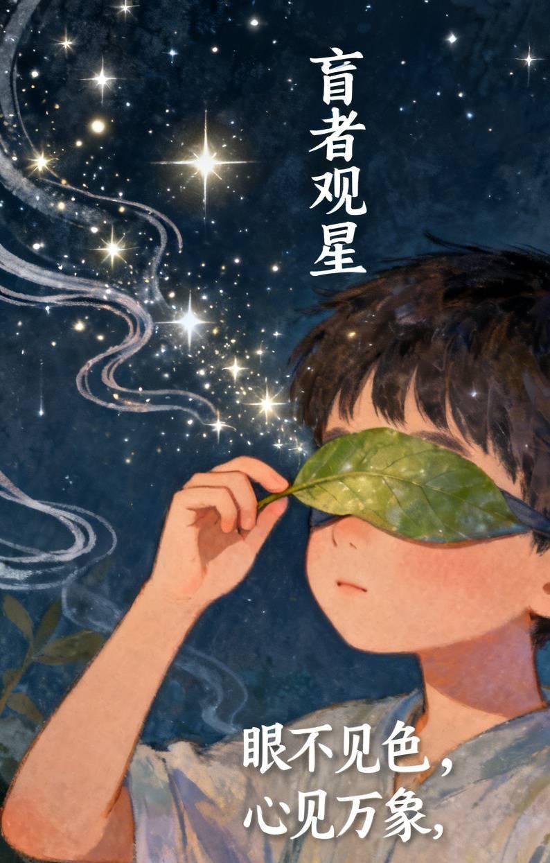 盲者观星

盲童问师：“星何形？”师引其手触夜露，听风过林，说：“你心所见，即是