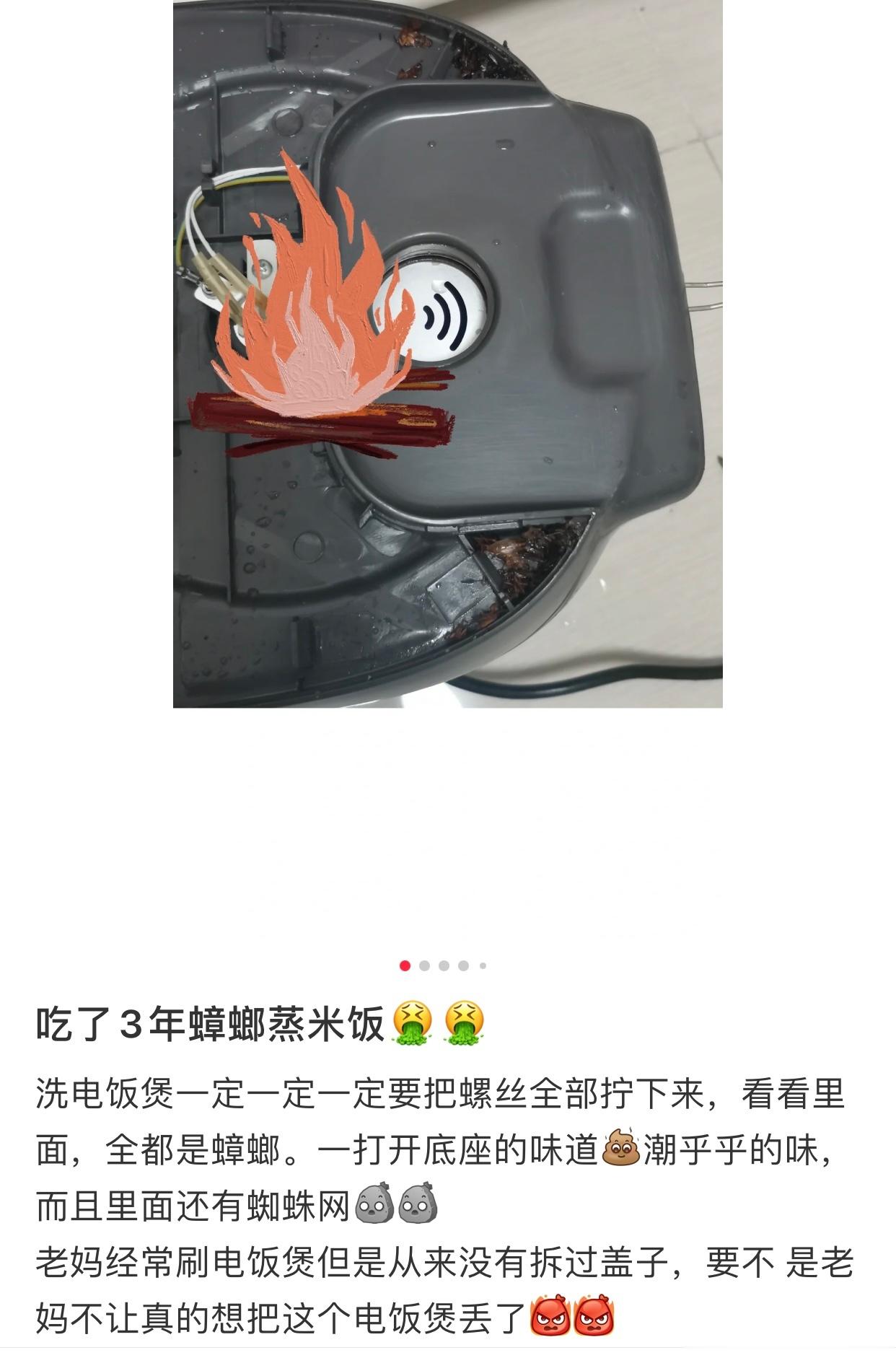 在#用三年的电饭煲里发现了蟑螂#洗电饭煲一定要把螺丝拧开，网友在家里用了三年的电