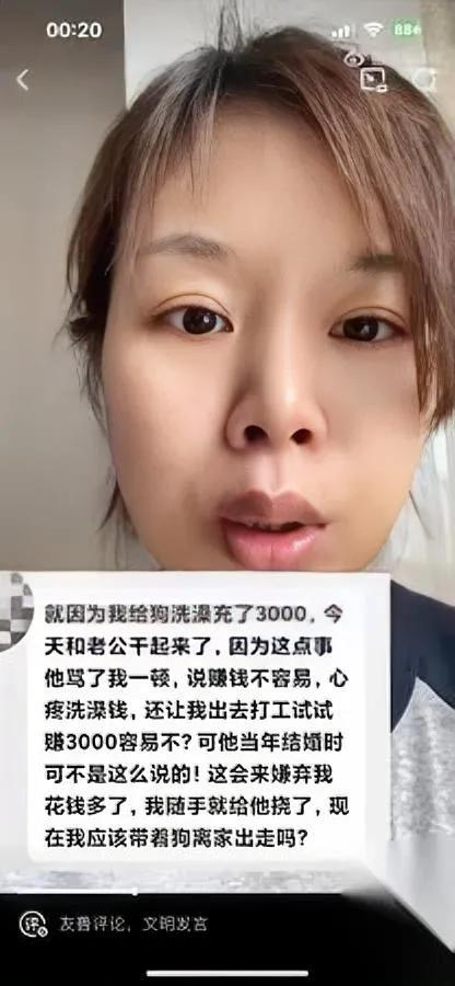 给狗洗澡充3千

被老公骂哭了

我反倒觉得俩人都没做错？

女的自己算过账，充