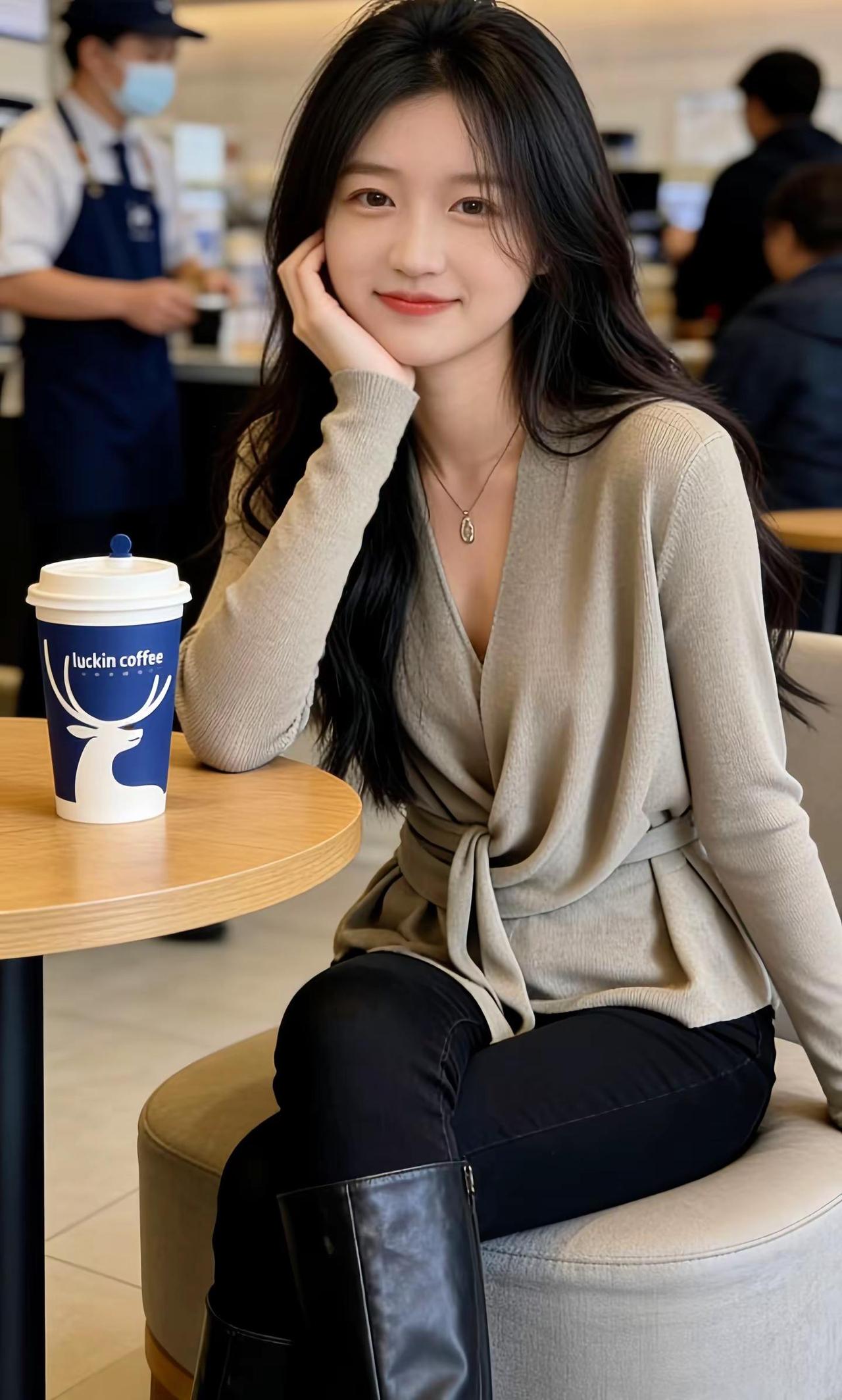 沉浸式喝瑞幸，可爱值超标啦。幸咖啡续命时刻☕靠墙随手拍，调皮小表情拿捏～咖啡好喝