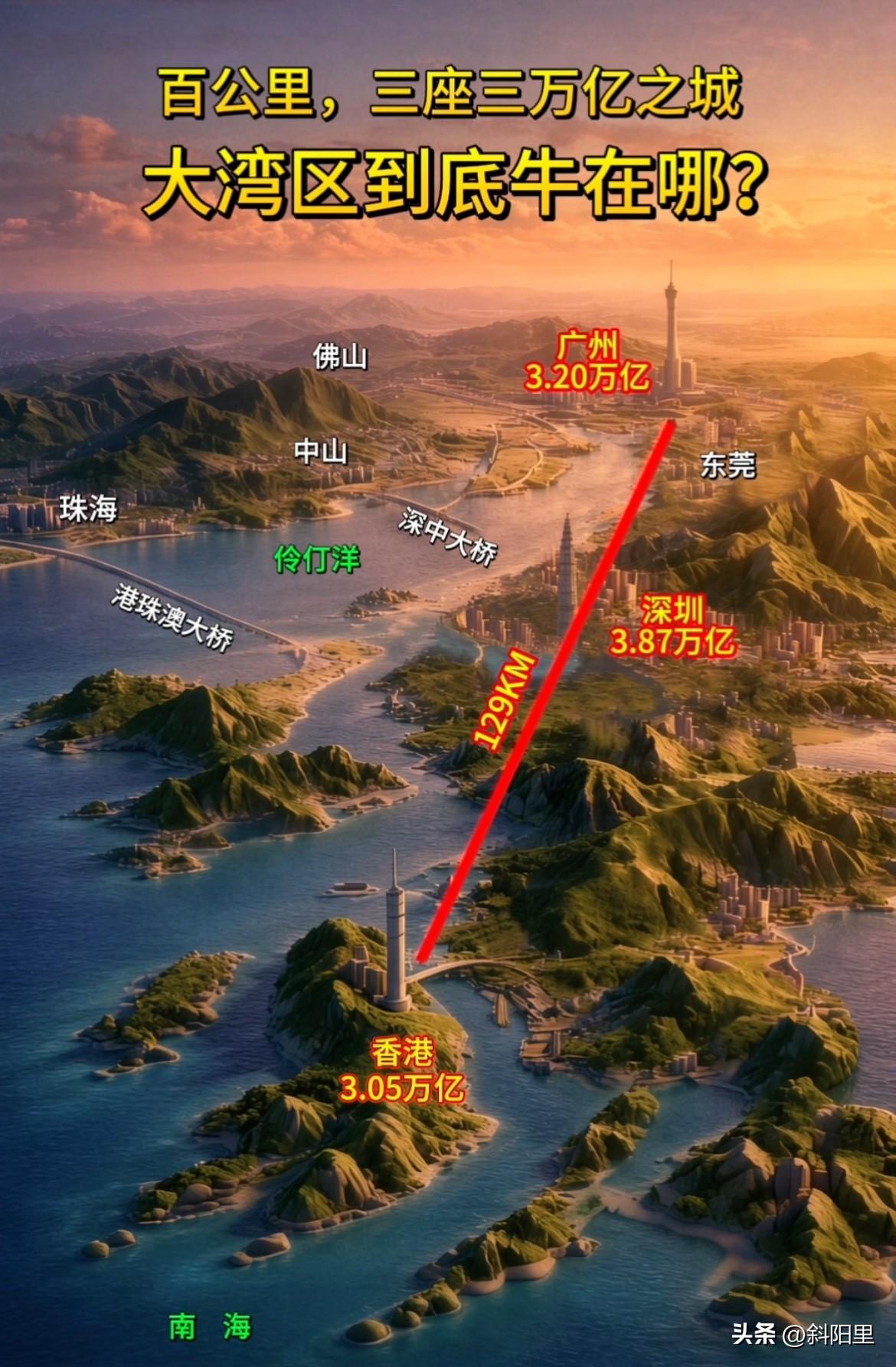 不得不说，大湾区市真的牛！短短100公里左右的距离上，汇集了中国三座超3万亿的一