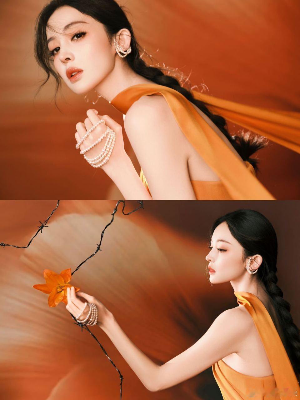 娜扎把橙色穿的好高级 娜扎VOGUE橙色造型太戳人！暖橙色长裙搭复古花园主题，绸